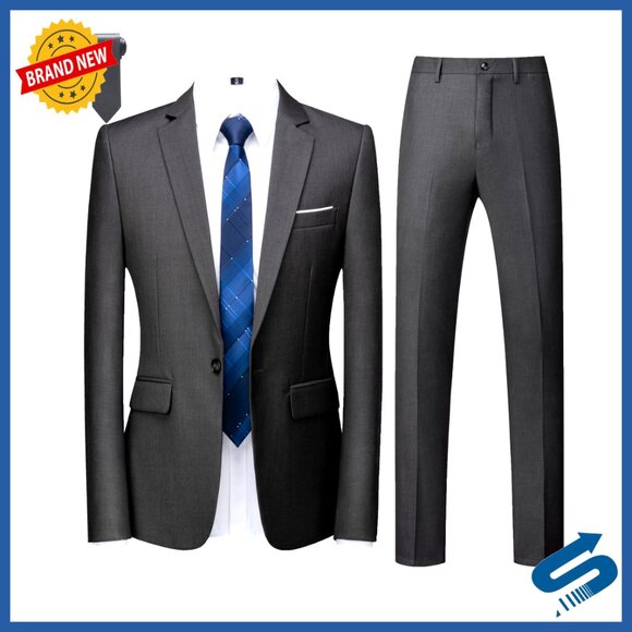 Men's 2-Piece Tuxedo Suit 1-Button Jacket & Pants Formal Wear
